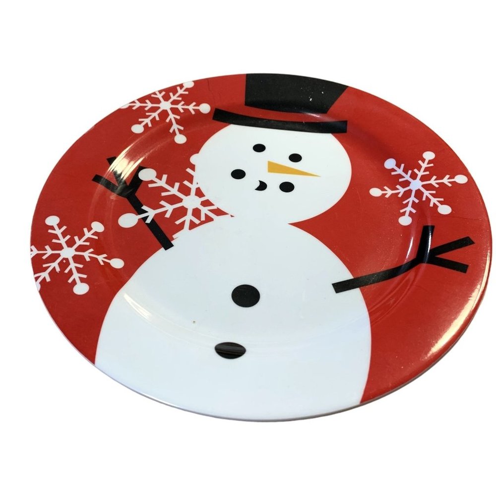 Gerson Intl Red Snowman Dinner Plate Set of 2 9.75 in diameter Red White Melamin